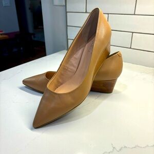 Franco Sarto ILIZA Pointed Toe Wedge Heel Camel Leather Pumps Size 8.5